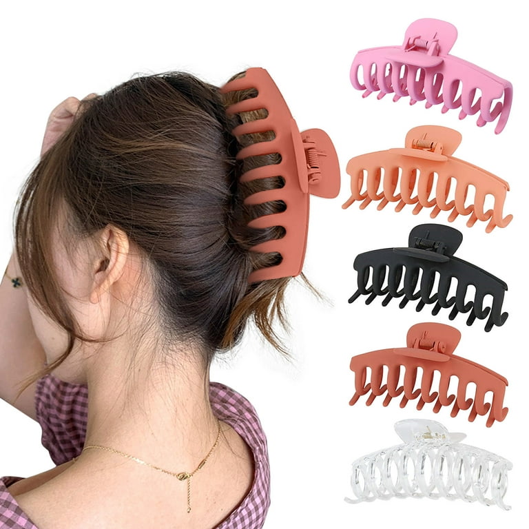 Pompotops 5 Pcs Big Hair Claw Clips for Women Girls 4.33 Inch Nonslip Matte  Strong Hold Hair Clip Hair Accessories 