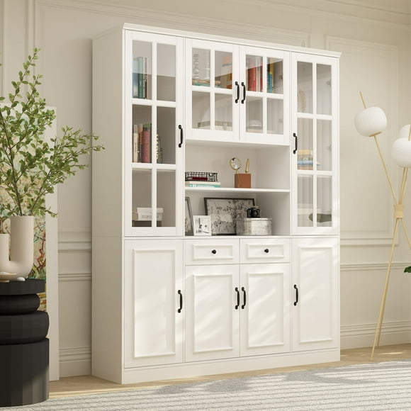 OXYLIFE 78.7" H Kitchen Pantry Cabinet, Display Storage Cabinet Cupboard with Open Shelves and Drawers, White