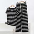 thumbnail image 2 of Fsgntruao Plus Size Pajama Set for Women Striped Short Sleeve Tops with Wide-Leg Long Pant Casual Nightwear Sleepwear, 2 of 6