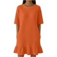 thumbnail image 2 of ClodeEU Women's Short Sleeve Crew Neck Ruffle Hem Mini Dress,Casual T-Shirt Swing Dress Orange,Women's Plus S, 2 of 6