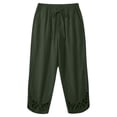 thumbnail image 3 of ZQUUVOU Linen Capri Pants for Women Drawstring Waist Cotton Blend Hollow Out Hem Ankle Length Casual Boho Cropped Trousers Olive Green, 3 of 5