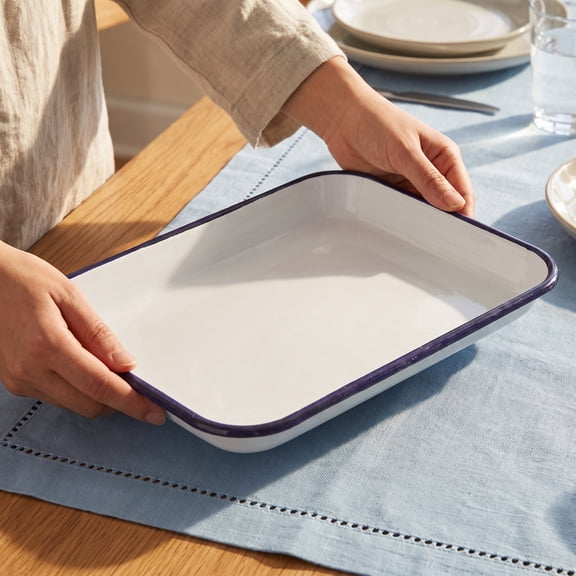 LEXSOMEO White Enamel Baking Sheet Pan - Non-Stick Ceramic Cookie Sheet, Pan, Rectangular Oven Tray for Pancakes & Kitchen Use