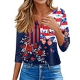 thumbnail image 4 of Women's 250th Anniversary USA Shirt Patriotic American Flag Print V-Neck Button 3/4 Sleeve T-Shirt, 4 of 6