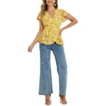 thumbnail image 2 of INSPIRE CHIC Women's Wrap Tops Floral Print V Neck Short Sleeve Tie Waist Peplum Blouses M Yellow, 2 of 6