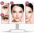 thumbnail image 2 of Espejo de maquillaje grande con luces LED naturales, espejo de tocador triple iluminado con aumentos de 5x y 7x - Luces regulables, pantalla táctil, soporte cosmético (Sora) Ormromra XSD-448, 2 of 3