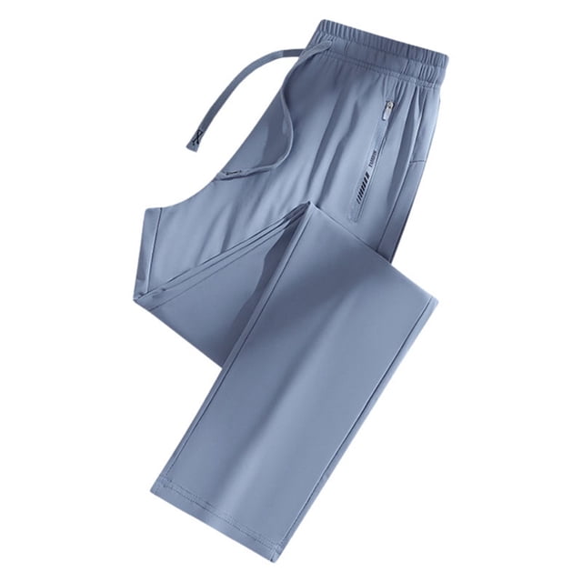 WEIYLL Men's Pants Oversized Loose Casual Ice Silk Elastic Straight Leg Jogging Drawstring Navy Pant Size XXL