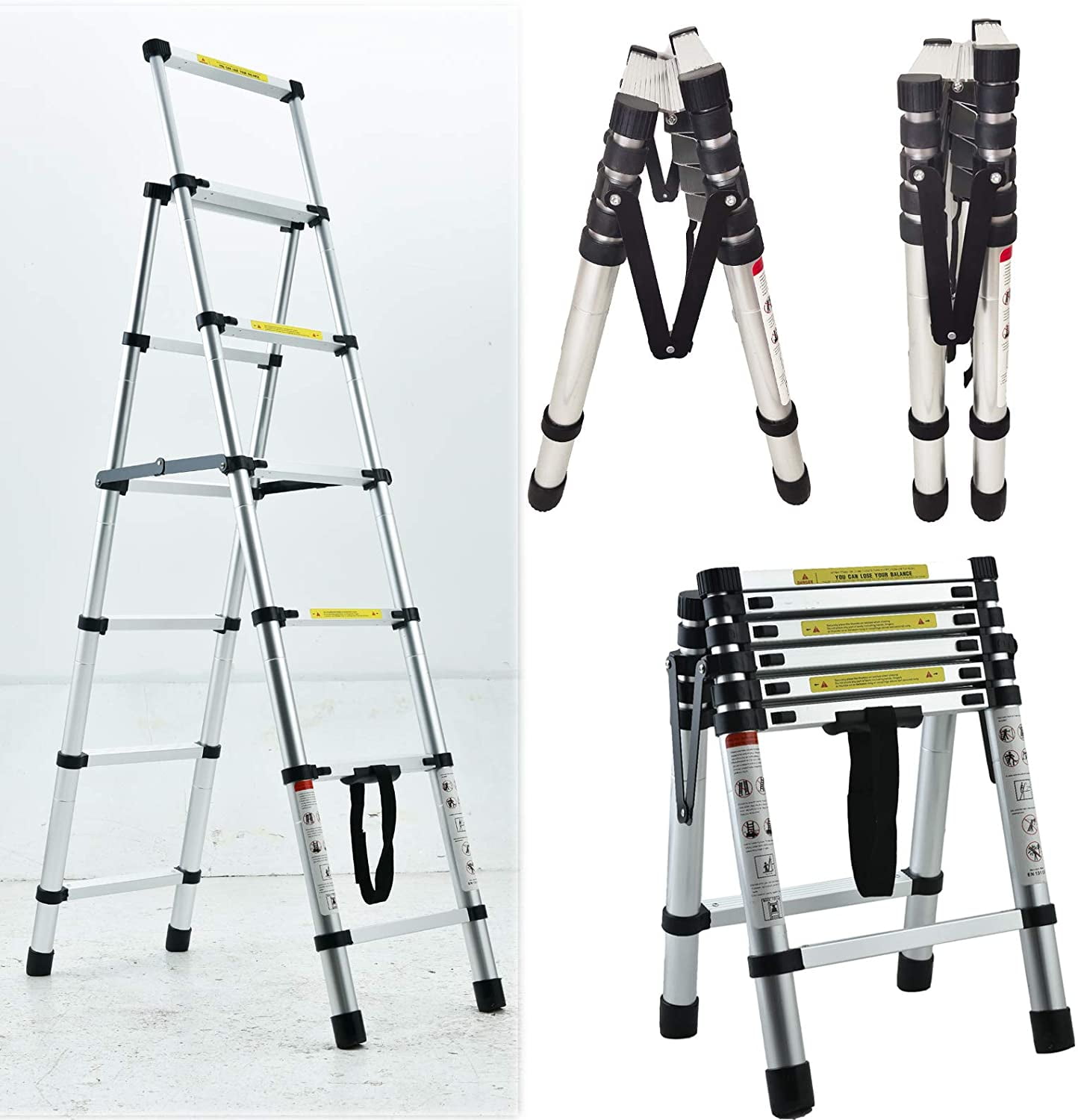 5+6 Step Ladder Aluminum 5.34FT Telescoping Ladder Lightweight Portable