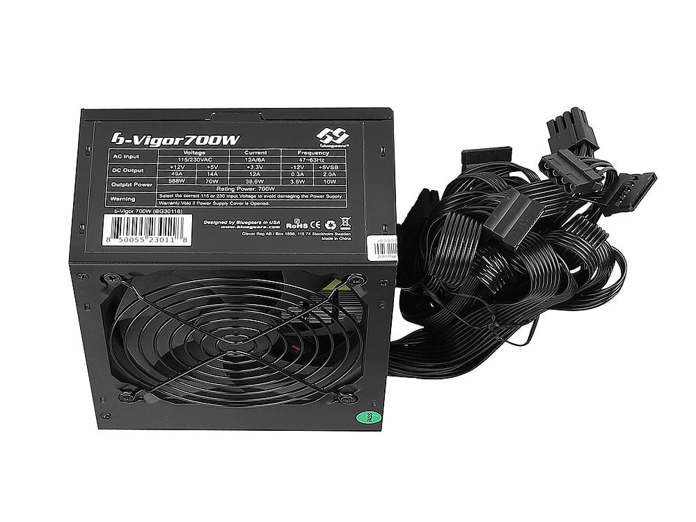 Bluegears b-Vigor 700W 80+ Efficency equivalent 115-230V All Black Ribbon Cable Gaming PC ATX Power Supply