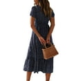 thumbnail image 2 of Daeful Robes pour Femmes Robe Chemise à Manches Courtes Robe de Plage Col Carré Robe d'Été Bleu Foncé 2TG, 2 of 9