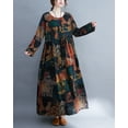 thumbnail image 2 of Women's Long Sleeve Round Neck Floral Printed Bohemian Vintage Dress GA2452 Dark Brown, 2 of 5