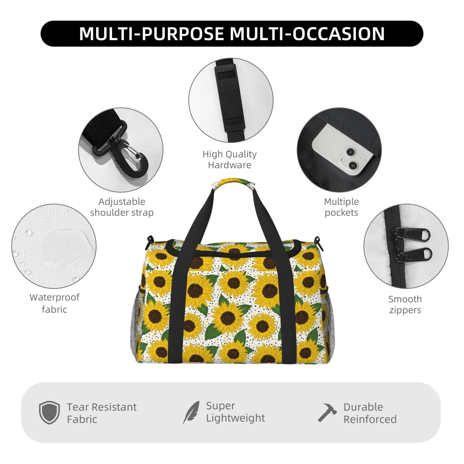 Fuzoiu Sunflowers Print Travel Duffle Bag,Carry On Tote Bags,Duffel Bag,Sport Gym Bag, Hospital Bag for Labor and Delivery, Overnight Bag,Luggage Bag