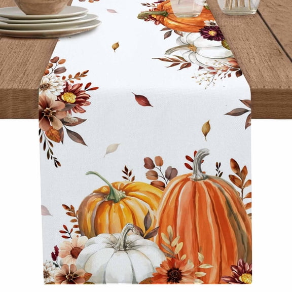 nqOlkjepod Orange Fall Pumpkins Table Runner 108 Inches Long Farmhouse Dress Scarves, Thanksgiving Floral Maple Leaf Dining Tablerunner for Coffee Table/Kitchen Island/Party Décor, 13" x 108"