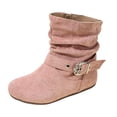 thumbnail image 3 of dmqupv Girls Cowgirl Boots Little Girls Combat Boots Waterproof Boots Lace Up Side Zipper Ankle Booties Red,Size for US 1, 3 of 9