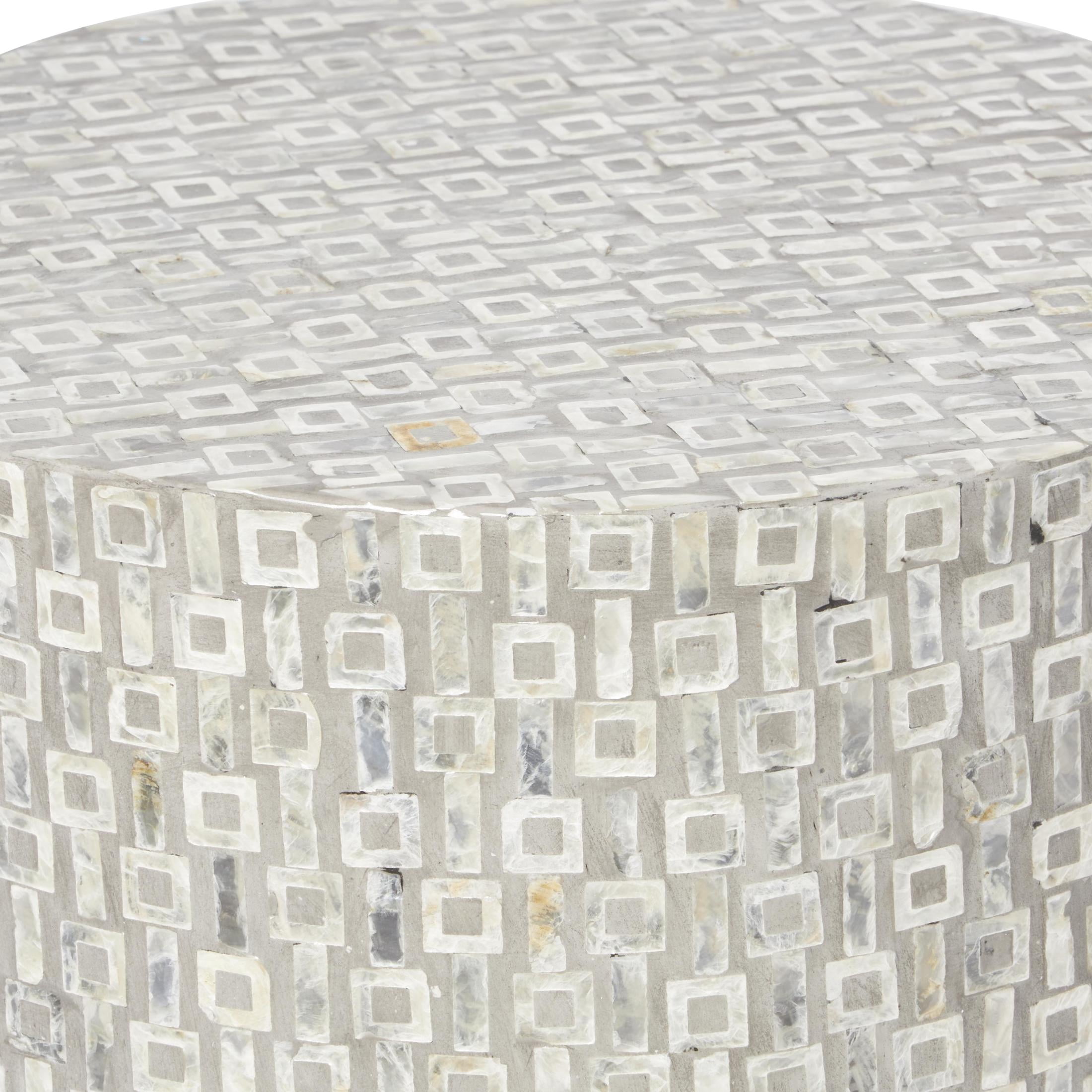 DecMode Contemporary Round Side Table with Multi Color Shell Geometric Pattern, 18"W x 22"H