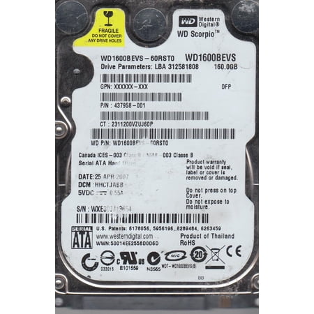 WD1600BEVS-60RST0  DCM HHCTJABB  Western Digital 160GB SATA 2.5 Hard Drive price history on PriceWatchPro