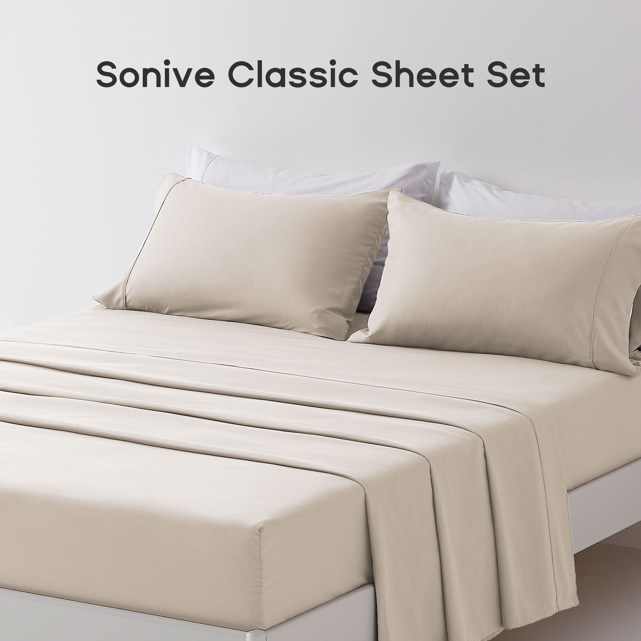 Sonive Queen Sheet Set, 4-Piece, Beige Luxury Microfiber photo 3