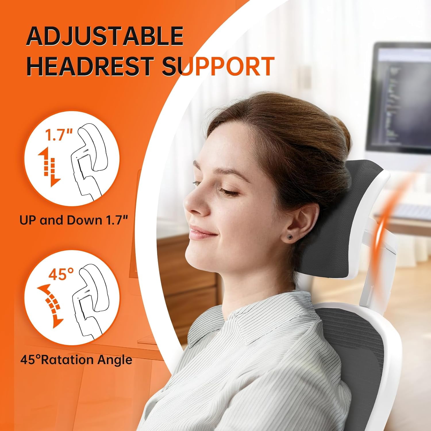 Ergonomic Mesh High Back Office Chair, Adjustable Headrest and Lumbar Support, Black/White