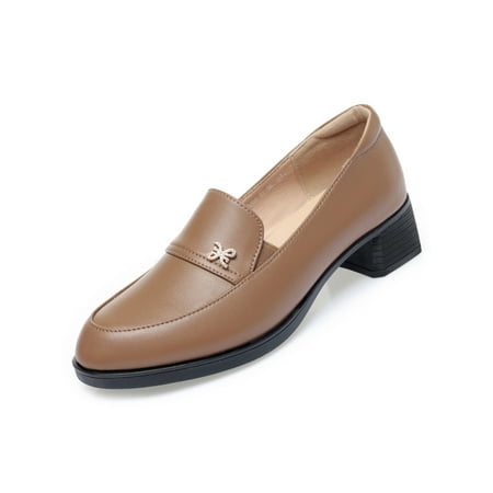 

Ritualay Ladies Heels Slip On Dress Shoes Comfort Loafers Non-slip Vintage Casual Shoe Business Office Chunky Khaki 8