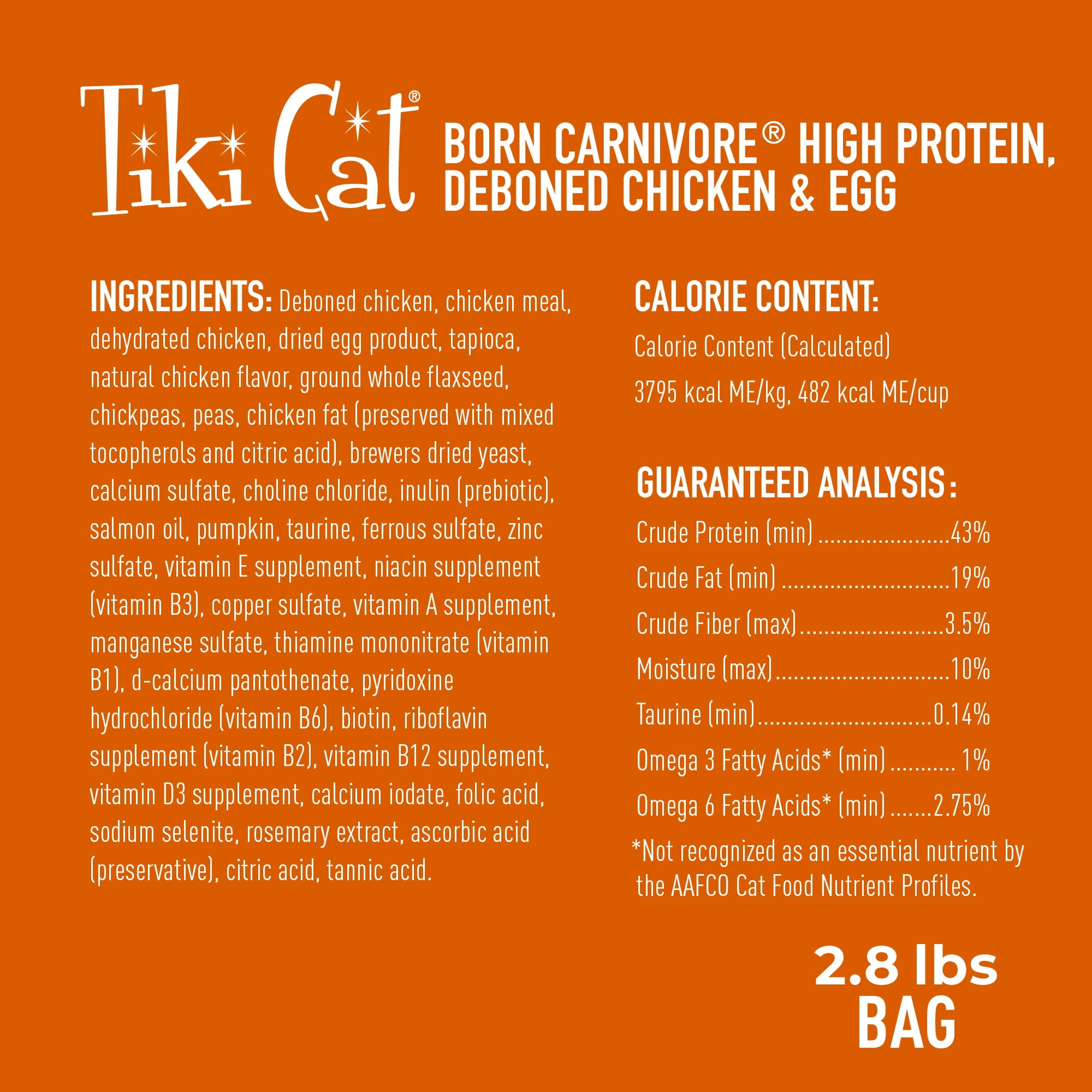 Tiki Cat Born Carnivore High Protein Dry Cat Food, Deboned Chicken & Egg, 2.8 lbs. Bag