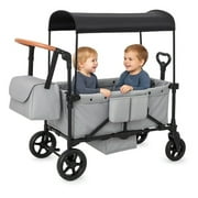 Wagon Stroller for 2 Kids, 3 in 1 Push and Pull Foldable Wagon with Footwell, All-Terrian Wheels, Includes Adjustable Canopy, Ample Organizer, 5 Point Harness