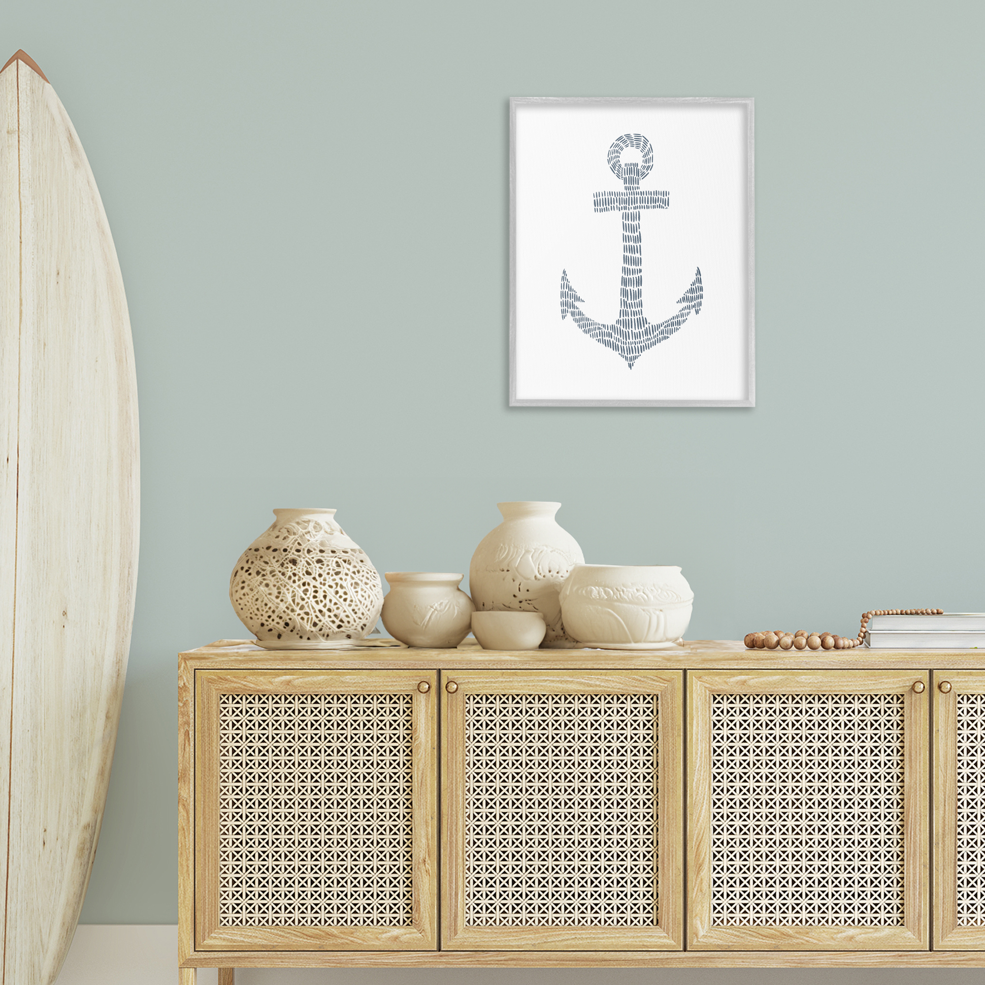Stupell Industries Minimal Nautical Anchor Coastal Painting Gray Framed Art Print Wall Art, 24 x 30