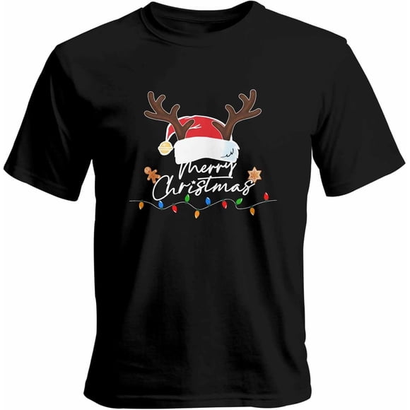 Camisetas gráficas informales de manga corta con gorro de Papá Noel para hombre