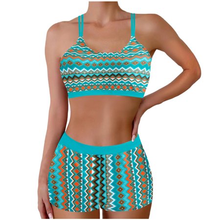 Youyipin Womens Swimsuits 2 Piece Bikini Set Print Swimsuit Push Up Top With Boyshort Bottom Underwired Padded Bikini