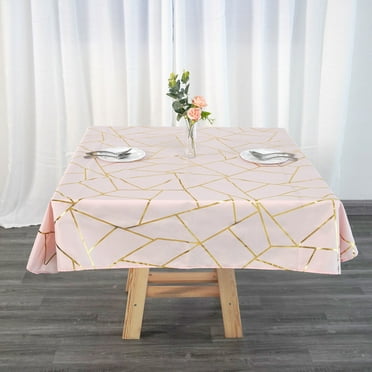 Efavormart 54"X54" Polyester Square Tablecloth With Gold Foil Geometric Pattern - Blush - Rose Gold - Perfect for Wedding, Home Décor, Events, Holiday Parties, Banquet, and Decoration