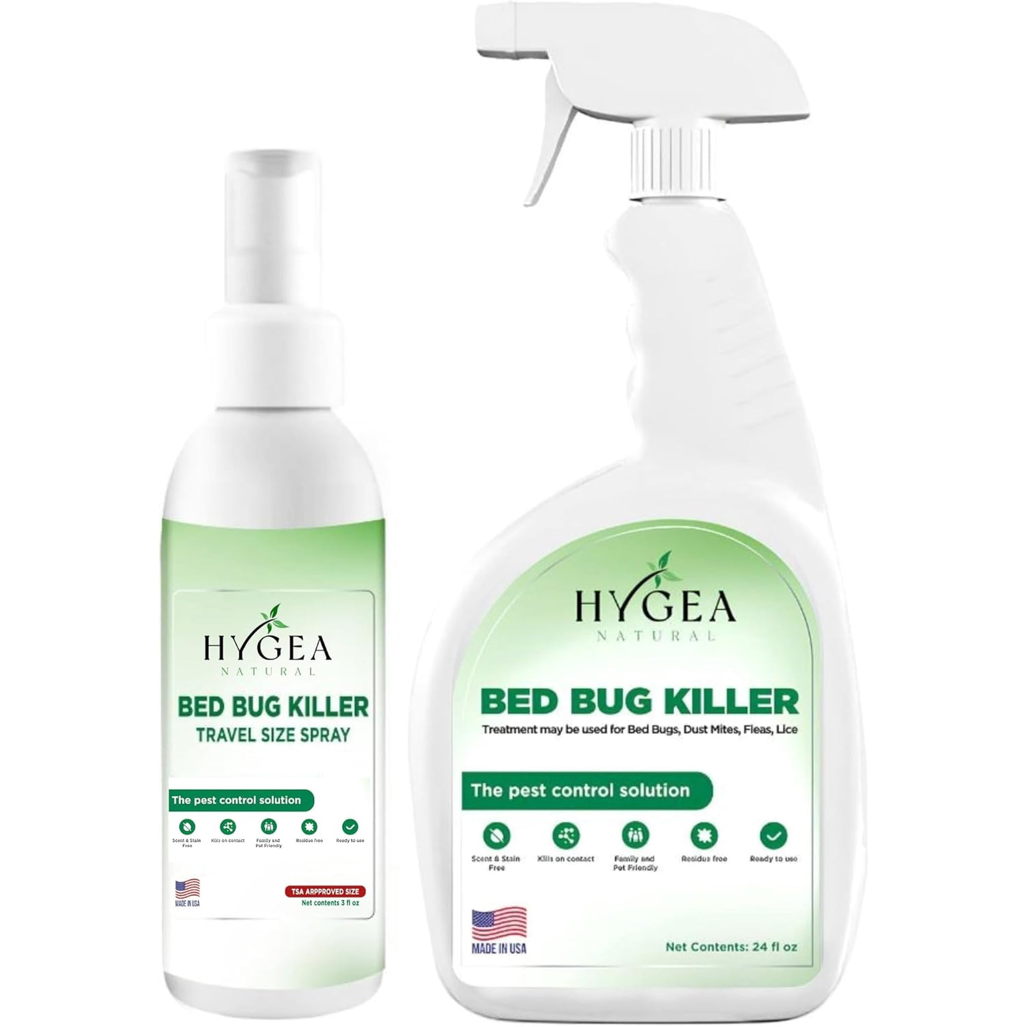 Hygea Natural Lice, Mite, and Bed Bug Travel Spray Bed Bug Treatment Travel Bug Spray Combo, Regular, 3 oz Travel Spray, 24 oz Spray