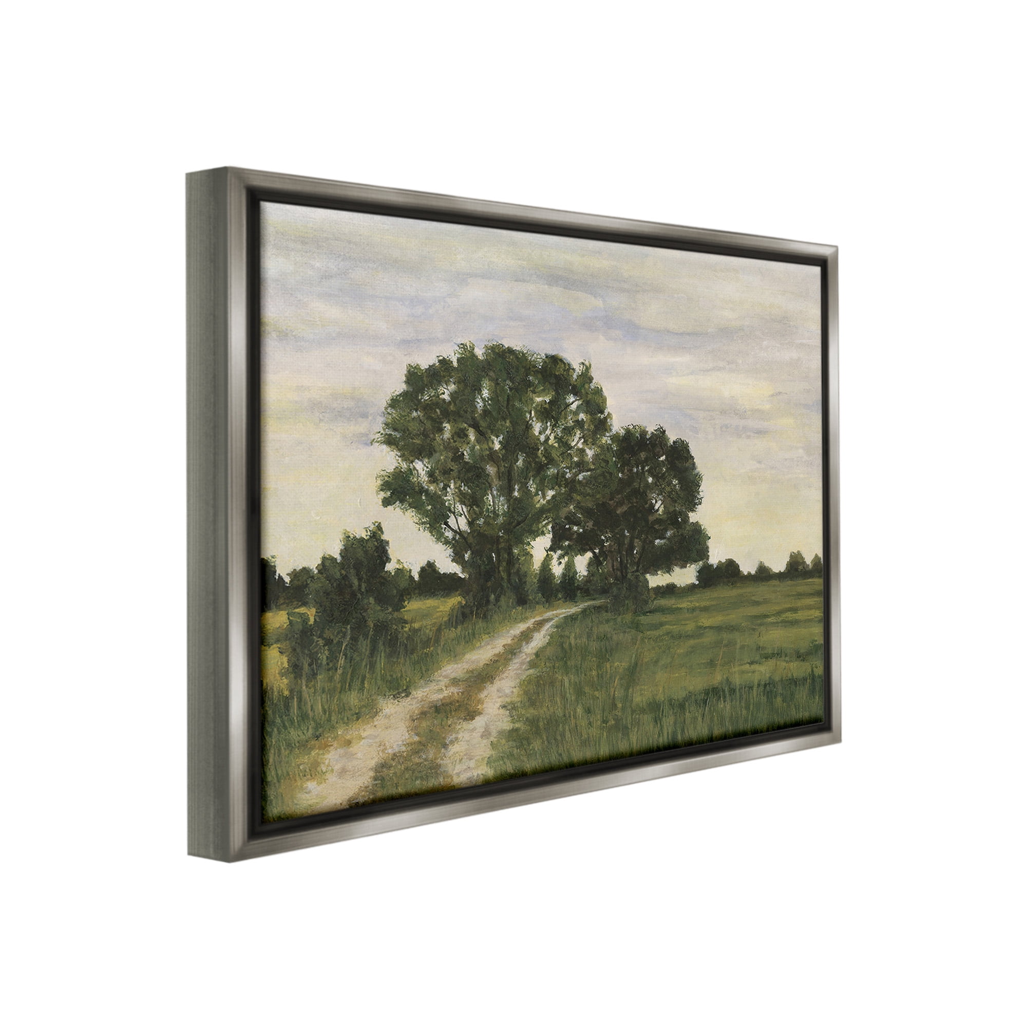Stupell Industries Trees on Country Road Landscape Painting Gray Floater Framed Canvas Art Print Wall Art, 21 x 17