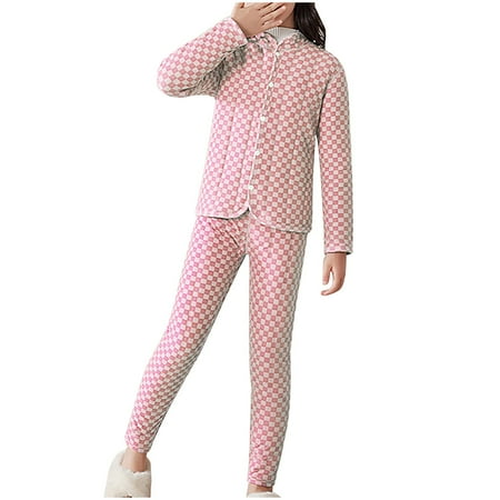 

BLVB Girls Winter Warm Clothing Set Button down Long Sleeve Fleece Lined Jackets with Pants Childrens Outfits 7-14 Years