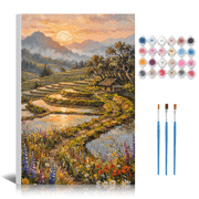 Paint by Numbers Kit for Adults - Framed Sunset Nature DIY Oil Paintings Colorful Flower Mountain Canvas Art Kits for Beginners Family Friends Holiday Craft Wall Decor