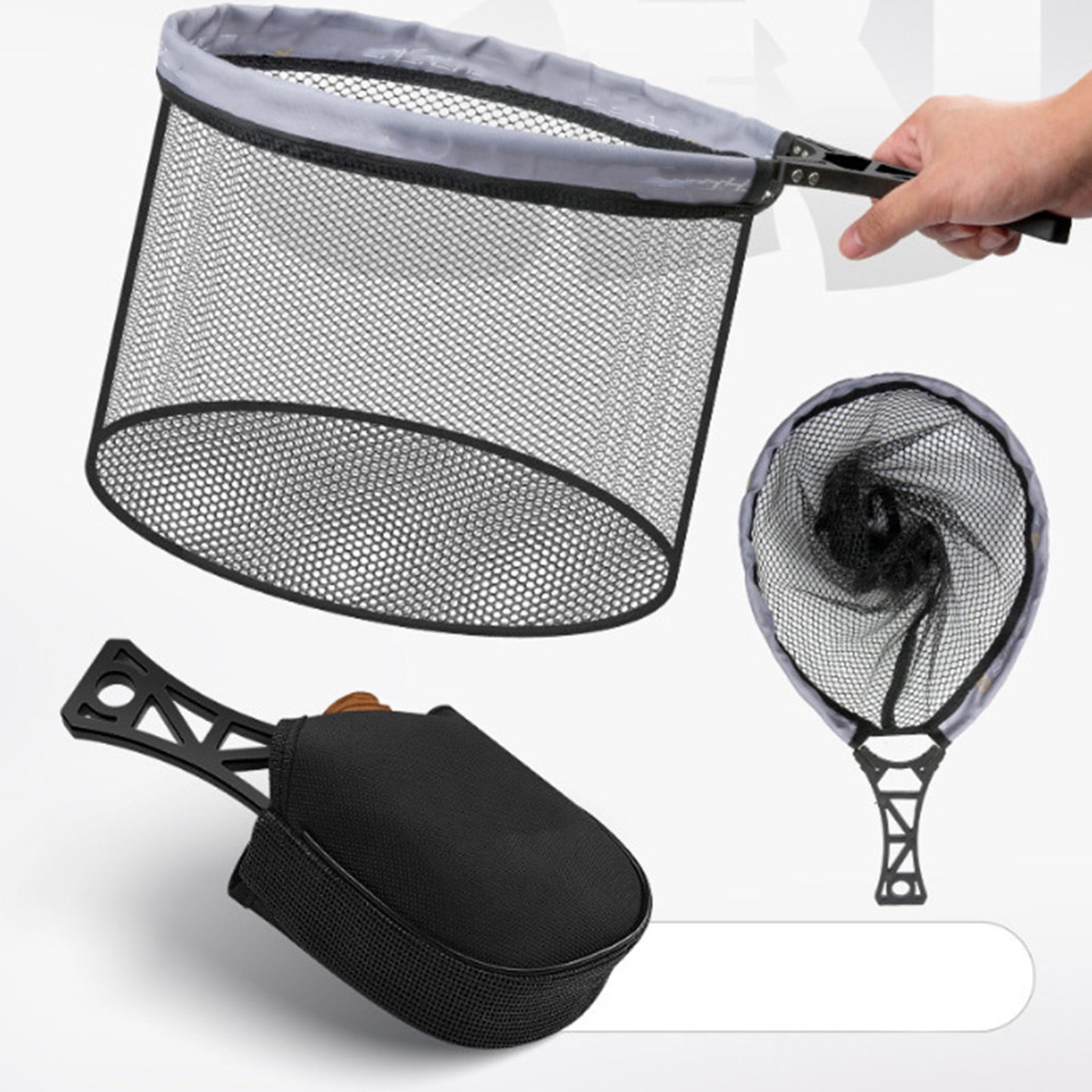 KUFptva Fishing Net with Comfortable Grip Handle Fishing Landing Net Portable for Adult Unisex Small Landing Net Fishing Tool