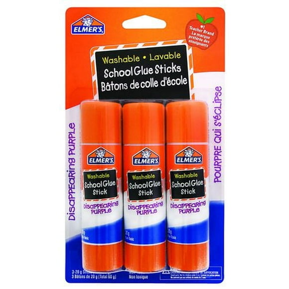 Bâtons de colle violette d'Elmer's, disparaissant, lavable, non toxique, 20 g 3 unités
