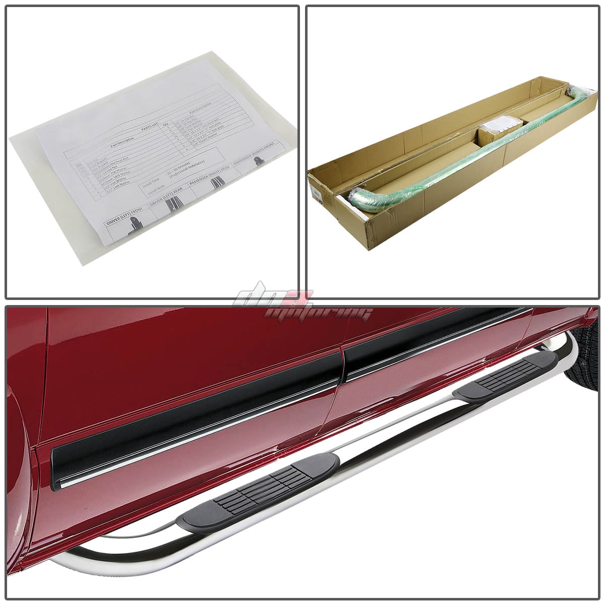 DNA Motoring For 2002-2009 Dodge Ram 1500 2500 3500 Crew Cab 3"OD Step Nerf Bar Running Board Chrome