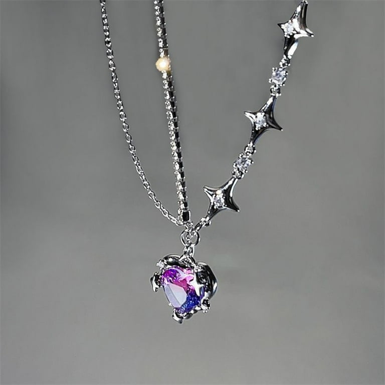 AOOOWER Y2K Crystal Heart Pendant Necklace Women Fashion