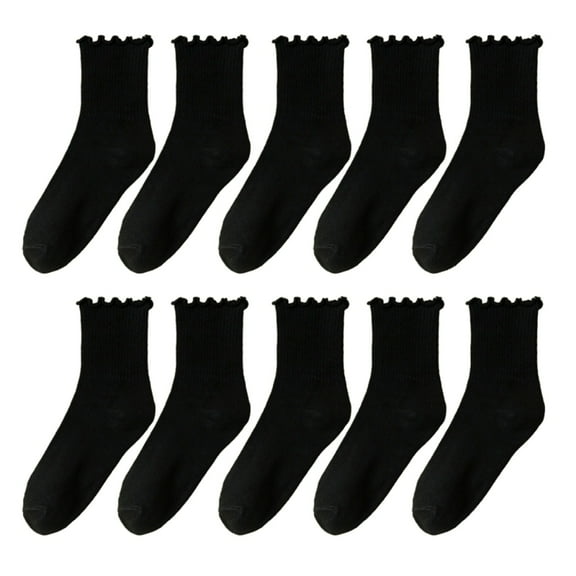 5 Pairs Breathable Women Ruffle Ankle Socks Soft Stretchy Ribbed Knitted Frilly Crew Socks for Daily Wear Fashion Gift