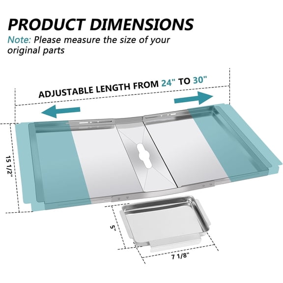 Grill Replacement Parts for  4 Burner 720-0830H 720-0783E 720-0783EH, 720-0888, Adjustable 24" - 30" Grease Tray Drip Pan, Grill Heat Plates, Burner and Igniter Kit for  Parts