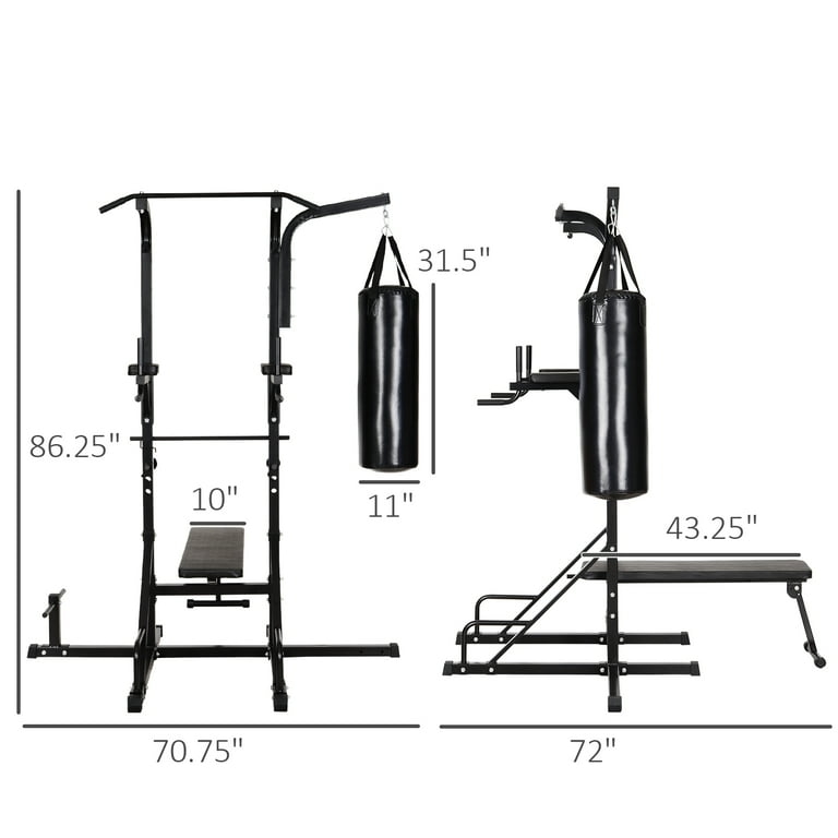 Soozier Home Gym Power Tower with Bench and Punching Bag Multi