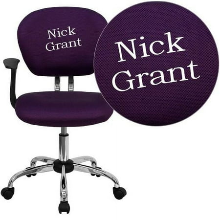 Flash Furniture Personalized Mid-Back Purple Mesh Padded Swivel Task Office Chair with Chrome Base and Arms