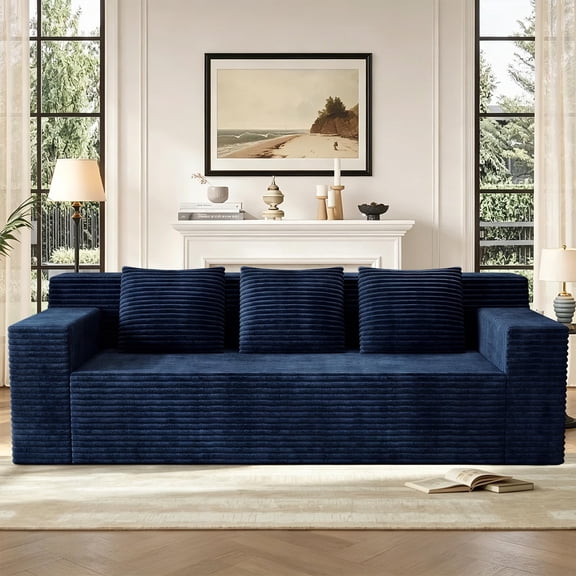 71" Corduroy Boneless Loveseat Sofa, Modern 3-Seater Cloud Couch with Memory Foam & 3 Pillows, No Assembly Required