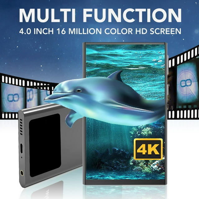 Reproductor MP4 multifunción Pantalla táctil IPS HD de 4,0 pulgadas Reproductor de música HiFi sin pérdidas con Bluetooth y WiFi para Android Gris Hierro 64 GB