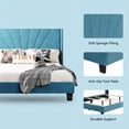 thumbnail image 5 of Velvet Upholstered Platform Bed Queen with Headboard, Modern Queen Bed Frame for Bedroom, Need Box Spring,Blue, 5 of 11