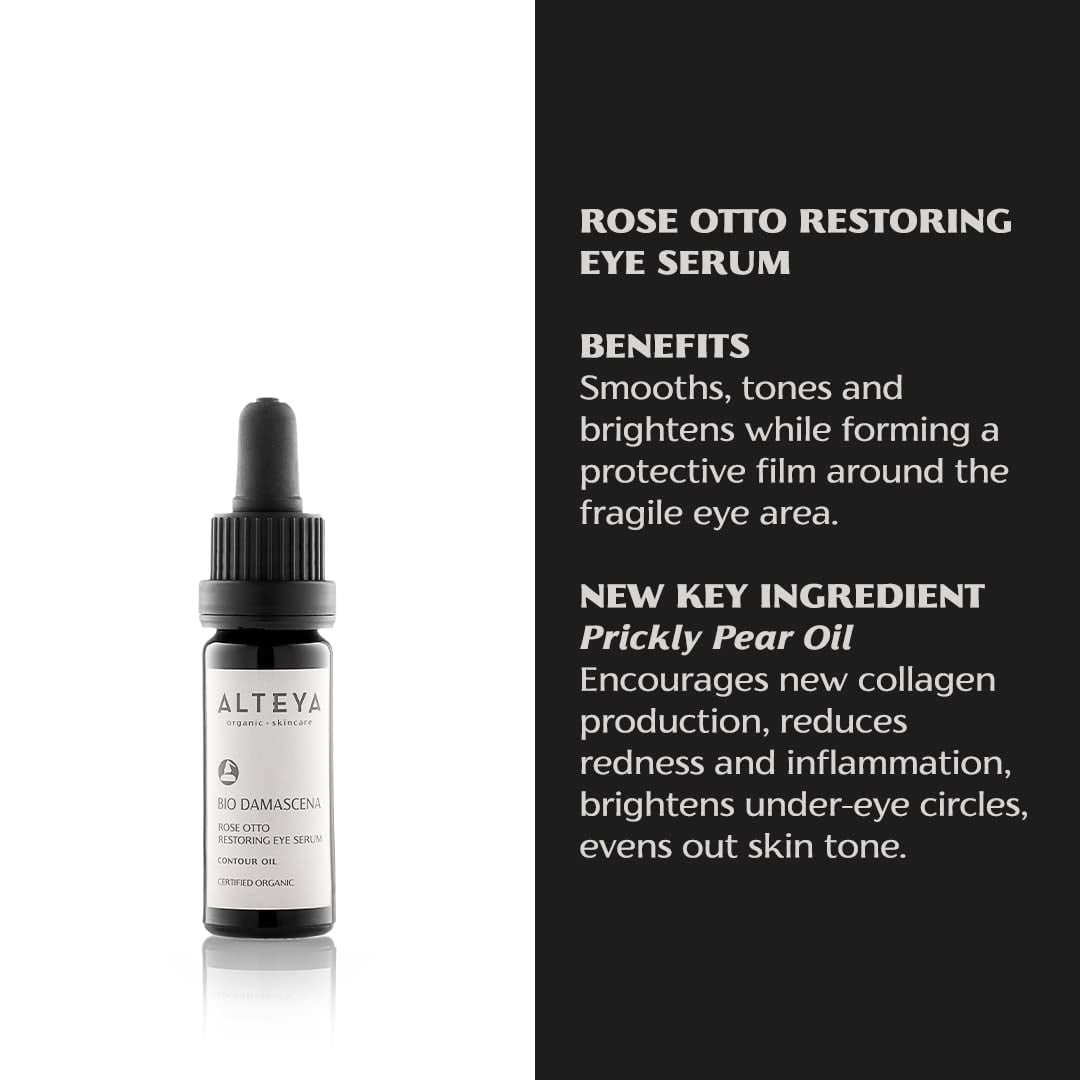 Alteya Organics Eye Serum USDA Certified Organic Skin Care 0.34 Fl Oz/10 mL Bio Damascena Award-Winning Eye Treatment with Organic Bulgarian Rose Oil Rejuvenating, Revitalizing and Clarifying