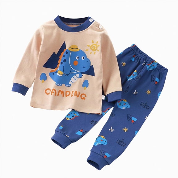 TOWED22 Toddler Boy Fall Outfits 2Pcs Long Sleeve Graphic Round Neck Pullover Top Thick Jogger Pants Soft Clothes Set(Dark Blue,3-4 Y)