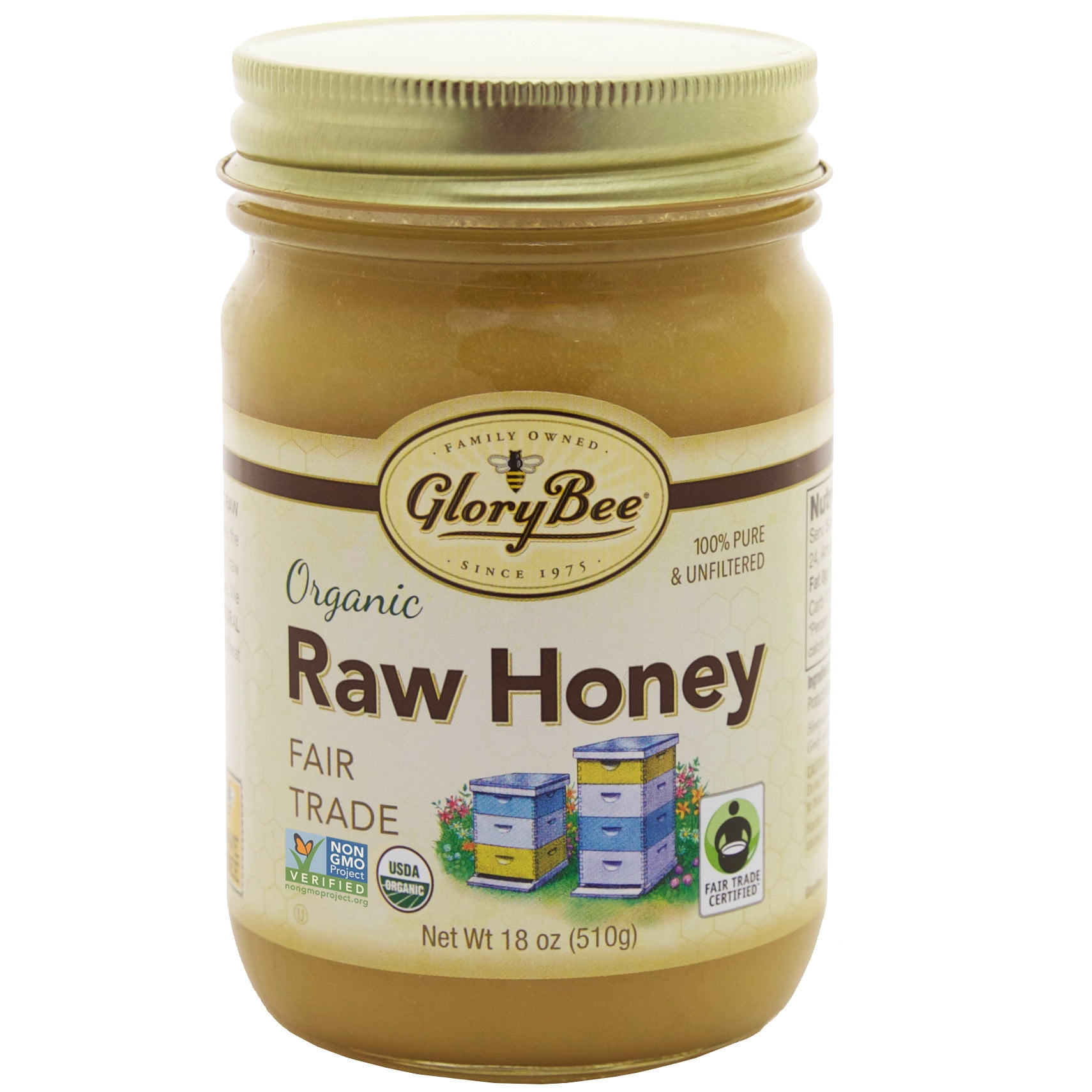 GloryBee Raw Fair Trade Organic Honey 18 oz 6-count by