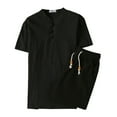 thumbnail image 3 of Men's Linen Suit Men's 2 Piece Outfits Summer Short Sleeve Shirt Top and Casual Shorts Set Sports Suit Two Piece Set Summer Shirt and Shorts Set, 3 of 4