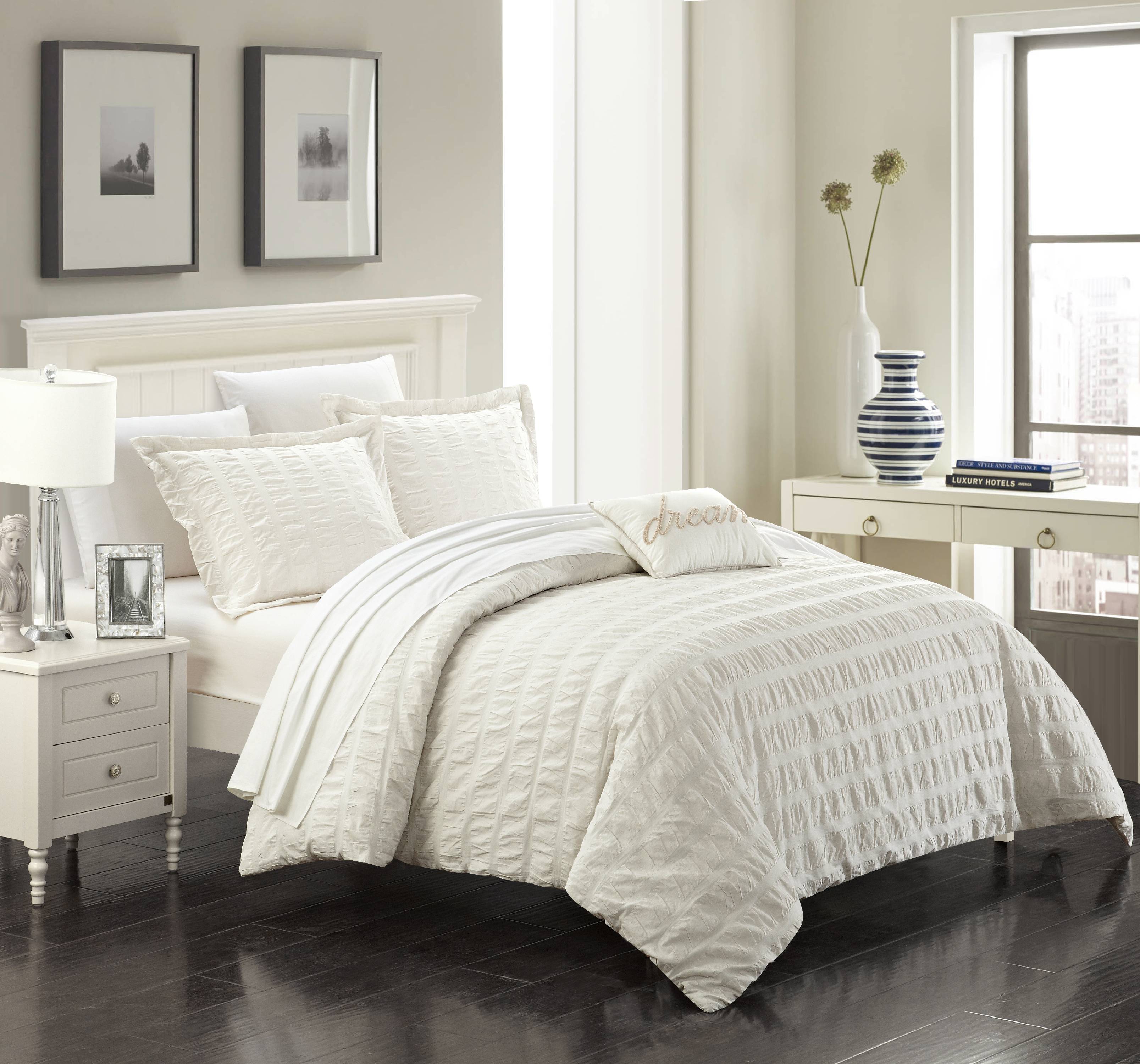 Chic Home DS3116 Amarillo Duvet Cover Set - King Size, White - 4 Piece