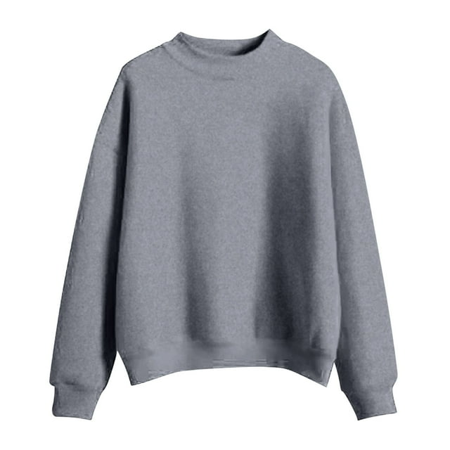 YFELWZ Hauts Grande Taille pour Femmes Col Rond Couleur Unie Col Roulé Manches Longues Sweat en Velours B L