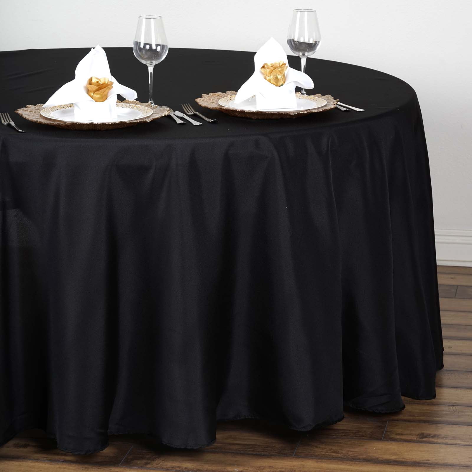 Balsa Circle 108" Round Polyester Tablecloth Wedding Table Linens - Black